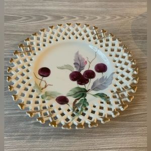 Vintage Lefton China Plate 1950s Hand Painted Reticulated Lattice Floral WK711PL